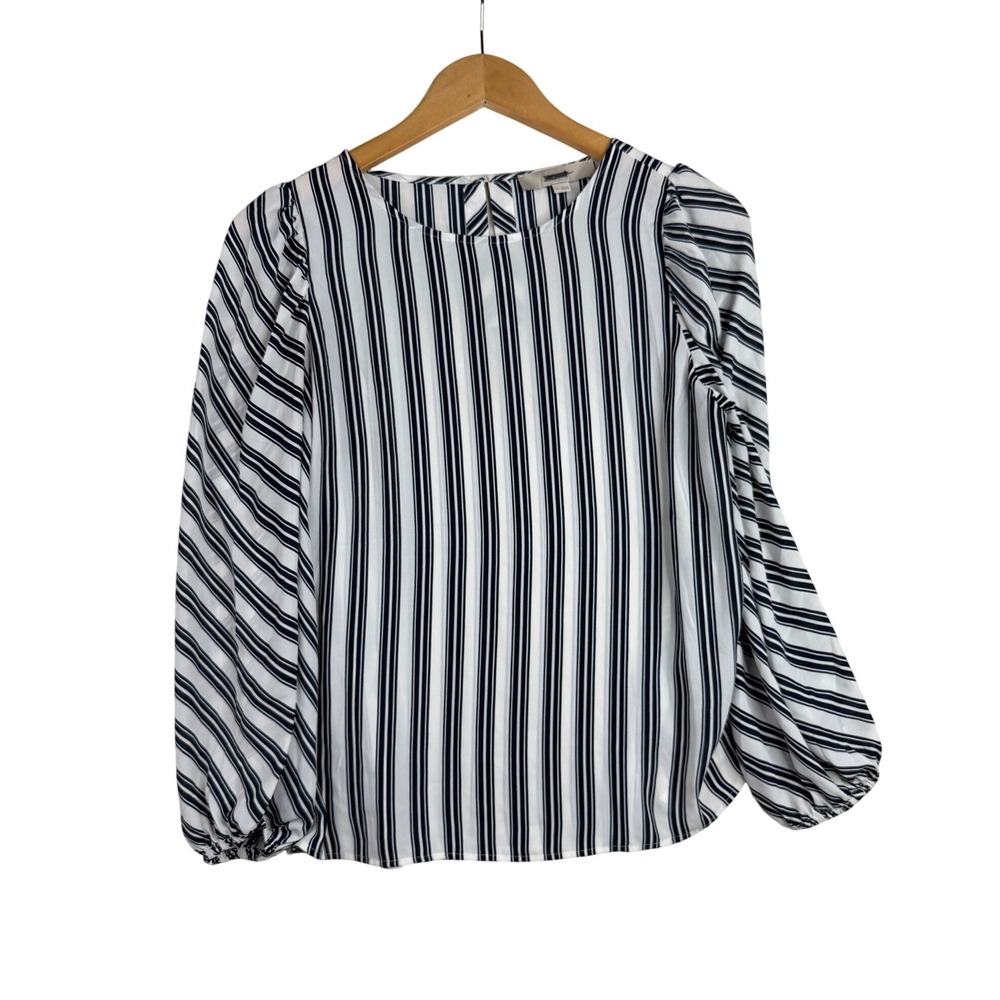 Loft Striped Semi Sheer Long‎ Sleeve Blouse size XS Black/White